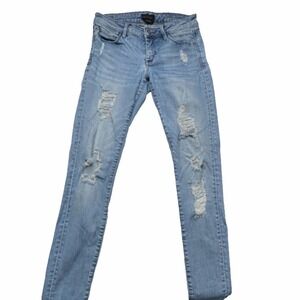 Bebe Jeans Womens 27 Skinny Light Wash Distressed Ripped Denim Casual